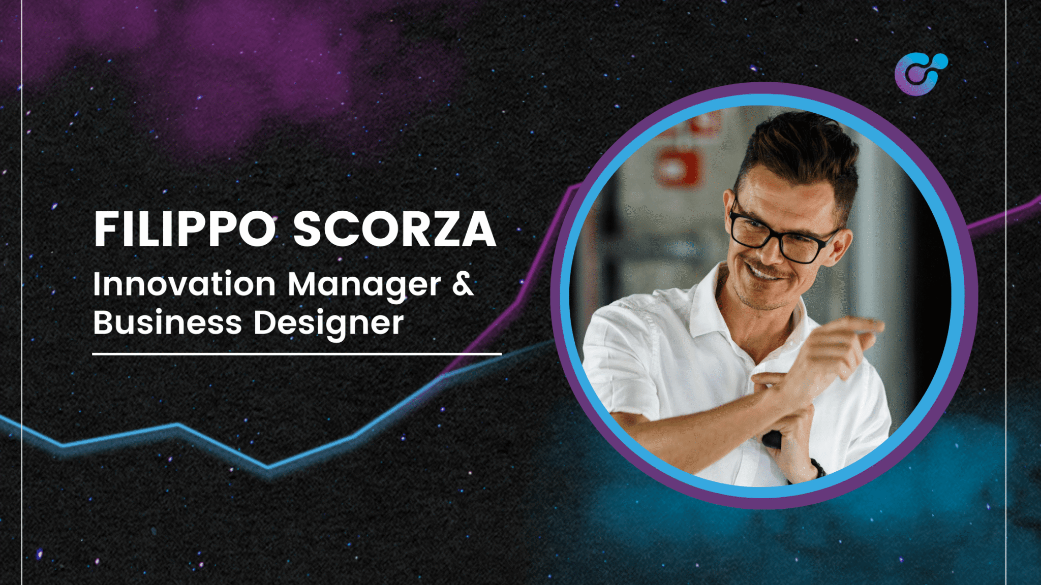 Una grafica con in foto Filippo Scorza